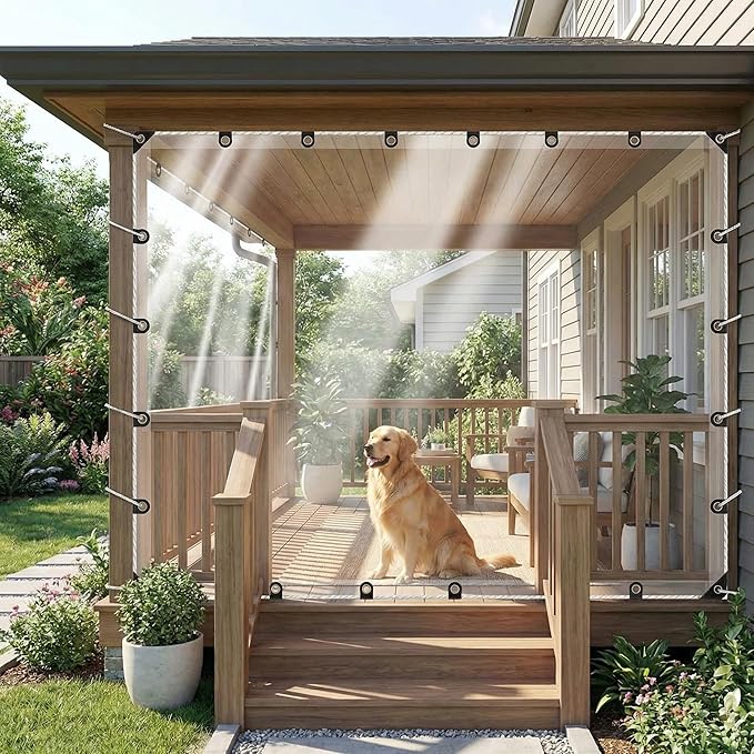 Clear Tarp Heavy Duty Waterproof 8x12ft, Transparent Vinyl Tarpaulin with Reinforced Grommets, Rainproof Cover for Greenhouse, Heat-Sealed Edges, Plant Protection, Chicken Coop, and Outdoor Garden