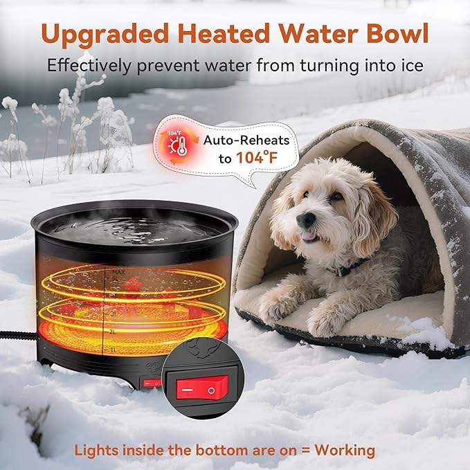 5.5L Heated Water Bowl, 1.45Gal Winter Large Heated Dog Bowls for Outside, Outdoor Waterproof Heat Pet Water Bowl with Chew Resistant Power Cord & LED Neon for Dogs/Cats/Chickens/Ducks