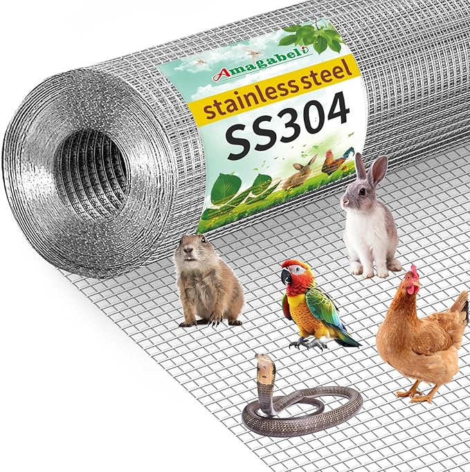 AMAGABELI GARDEN & HOME 36inchx50ft SS304 Stainless Steel Hardware Cloth 1/2 inch 18 Gauge Chicken Wire Fencing Welded Wire Mesh Fence Roll Poultry Netting Bird Cage Coop Rodent Proof Gopher Rabbit