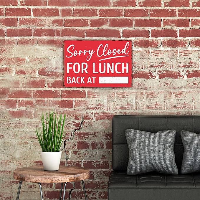 Sanwarm Metal Sign 8X12 Inch, Sorry Closed for Lunch Back At Notice Gone To Lunch Vintage Tin Sign Wall Art Decor for Store, Office, Hotel, Cafe and Pub Decoration