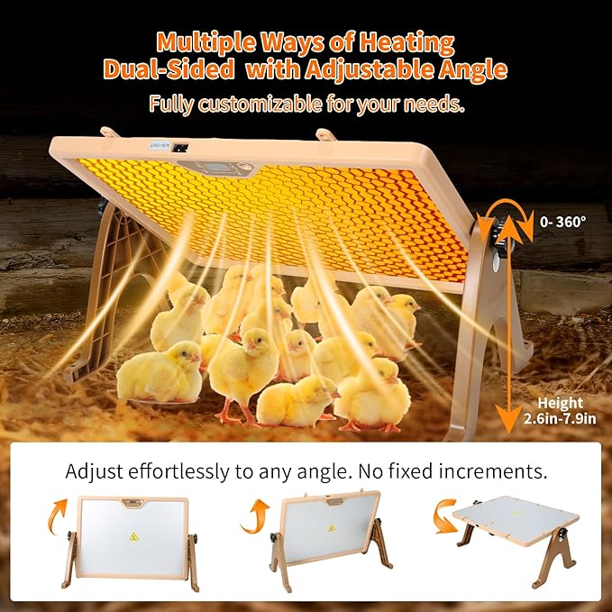 180W Radiant Chicken Coop Heater Energy-Efficient Winter Heating, Safer Alternative to Brooder Lamps,Heater with 2 Heating Plates for Chick Kitten Puppy Pets Animals (Brown)