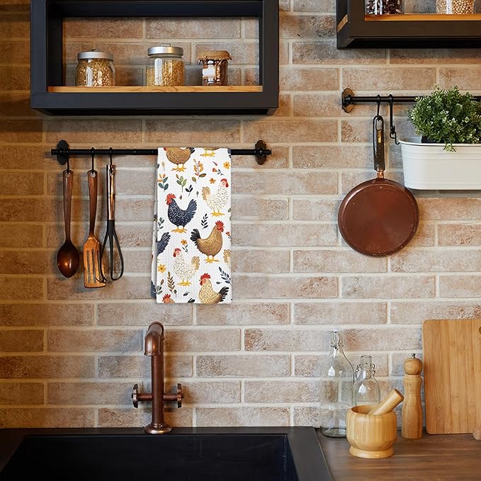 Farmhouse Chicken Rooster Decor Kitchen Towels and Dish Towel, Chicken Gifts for Women Kids, Rooster Kitchen Towels, Rustic Chickens Decorative Dish Tea Hand Towel for Home Bathroom,16x24 in