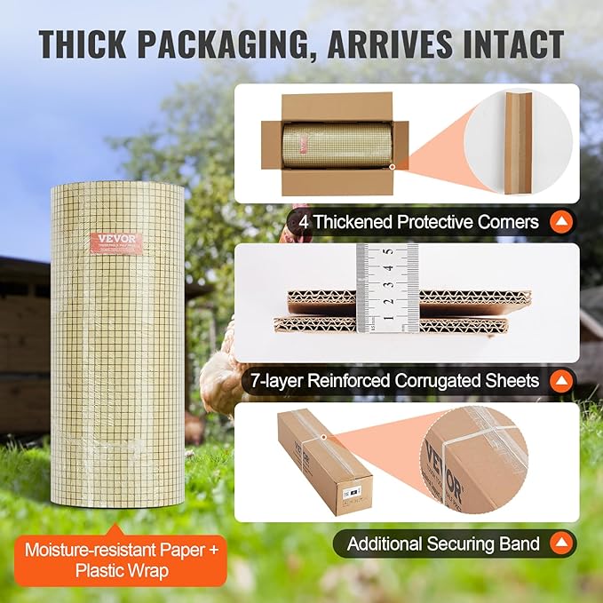 VEVOR Hardware Cloth, 24'' x 100' 1/2 inch Galvanized Wire Mesh Roll, 19 Gauge Chicken Wire Fencing Roll, Vinyl Metal Wire Mesh for Chicken Coop Barrier, Rabbit Snake Fences, Poultry Enclosures