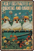 Vintage Hen Signs Easily Distracted By Chickens And Garden Metal Sign For Garden Home Bar Office Wall Art 12x8 Inch