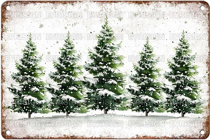 Vintage Winter Tin Sign Retro Christmas Tree Metal Sign Funny Nostalgic Rustic Wall Decor Decorations For Home Outside Porch Cafe Kitchen Bar Bedroom Office Living Room 12 * 8In