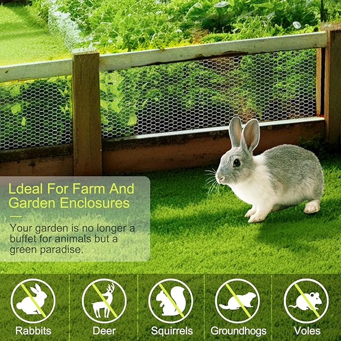 Chicken Wire Fencing, 16.5 x 158 Inch Chicken Wire Mesh Roll for Garden Plants, 1 Inch Mesh Hexagonal Galvanized Metal Poultry Wire Netting for Chicken Coop Rabbit Dogs Barrier