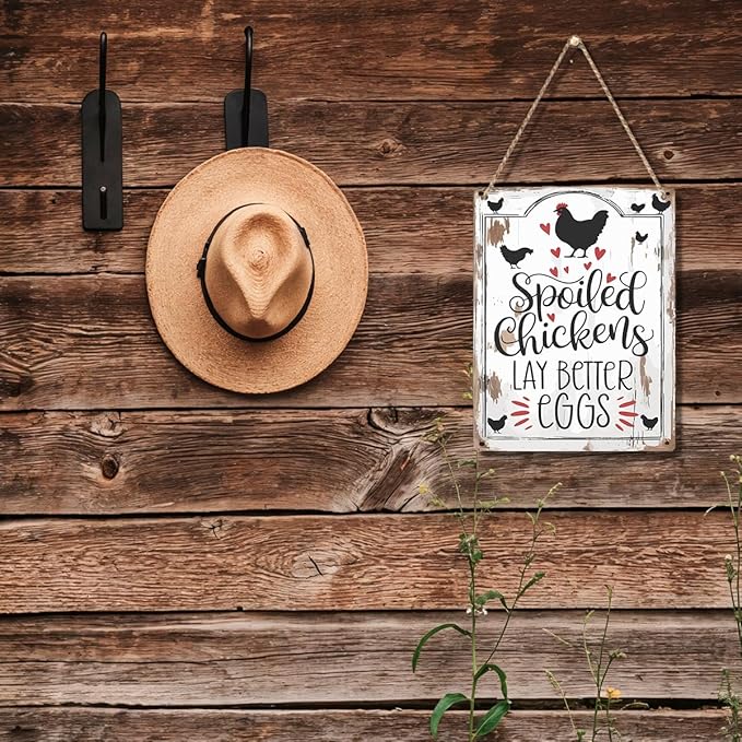 Chicken Gifts Sign Spoiled Chickens Lay Better Eggs Sign Funny Chicken Coop Sign Rustic Style Decor for Home Farm Chicken-Coop Kitchen Country Decor 8x10 Inch