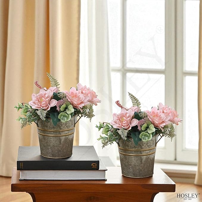Hosley Set of 6 Metal Vases with Zinc Finish 5" Dia x 5" H Ideal Gift for Wedding Special Occasion Home Office Dried Floral Arrangements