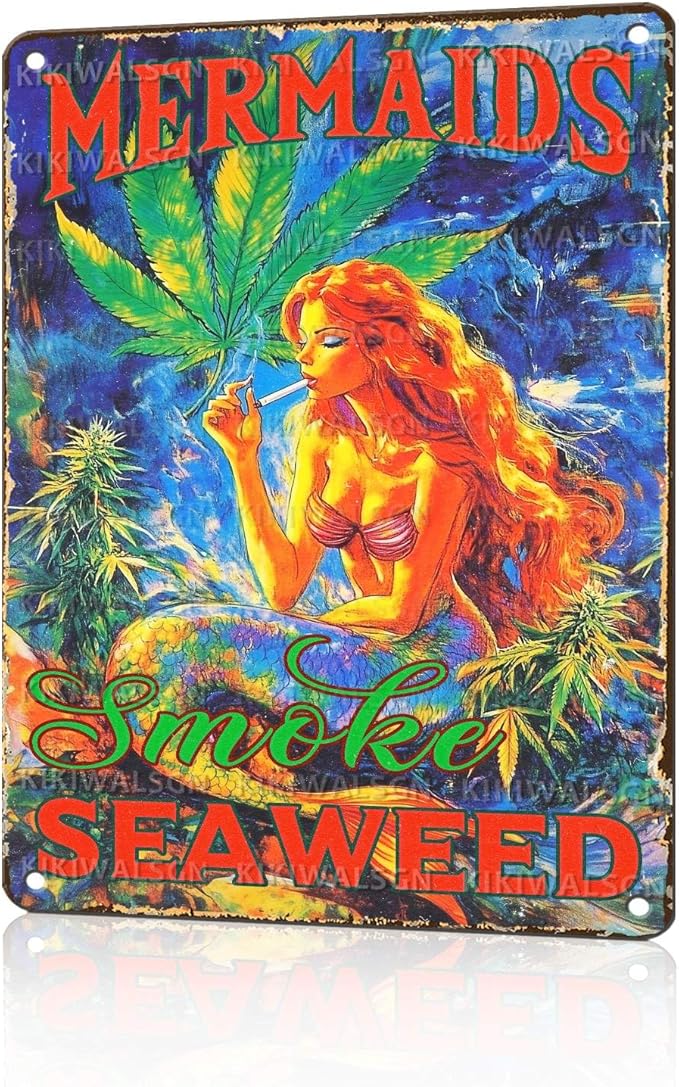 Vintage Mermaid Metal Sign Mermaids Smoke Seaweed Retro Ocean Beach Tin Sign Wall Decor Coastal Home Beach House Patio Porch Bathroom Coastal Novelty Decor Bar 16 * 12 In