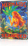 Vintage Mermaid Metal Sign Mermaids Smoke Seaweed Retro Ocean Beach Tin Sign Wall Decor Coastal Home Beach House Patio Porch Bathroom Coastal Novelty Decor Bar 16 * 12 In