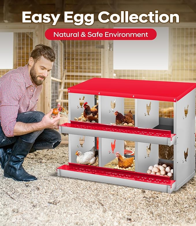 Chicken Nesting Box, 6/8/10 Compartment Metal Nesting Box,Wall Mount Chicken Nesting Boxes for Laying Eggs,Easy Egg Collection,6 Room Nest Boxes for Chickens
