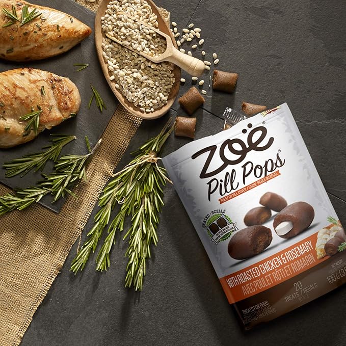 Zoe Zoë Pill Pops for Dogs, Healthy Dog Treats, All Natural Dog Treats to Hide Medication, Roasted Chicken with Rosemary Recipe, 3.5 oz
