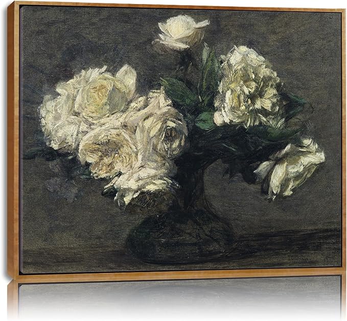 White Flower Framed Canvas Wall Art Rustic Botanical Prints Moody Artwork Dark Floral Paintings Blooming Flowers Poster Farmhouse Flower Pictures White Floral in Vase Wall Art 8x10inch Framed