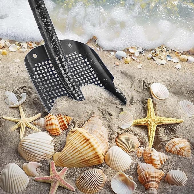 4-Section Adjustable Sand Sifter Shovel - 47.7" Aluminum Beach & Farm Sieve Tool for Treasure Hunting, Chicken Coop Cleaning, Screening Gravel - Portable Modular Design with Carry Bag & Gloves