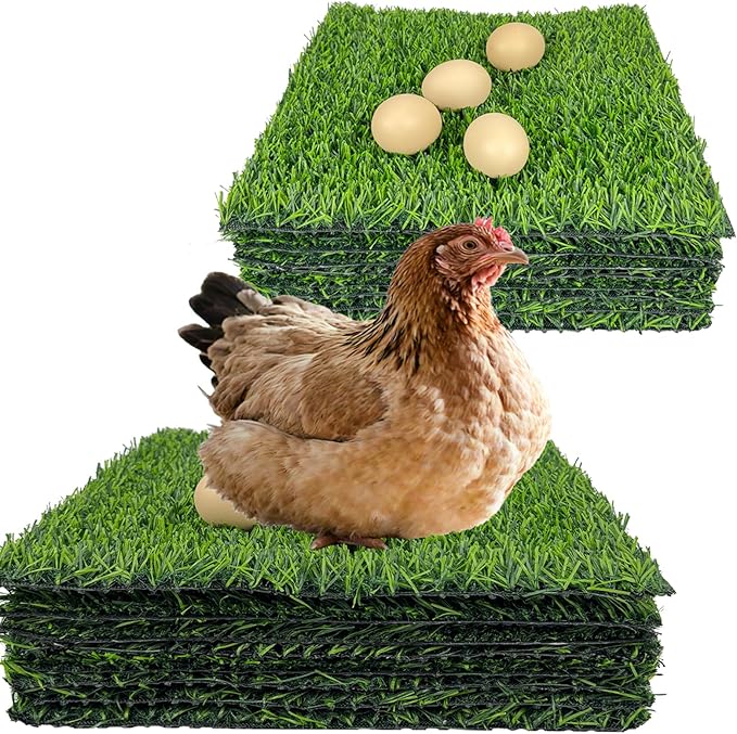 8 Pack Chicken Nesting Pads for Chicken Coop, 11.8"x11.8" Reusable Plastic Artificial Grass Nesting Box Pads Washable Laying Eggs Turf Egg-Protecting Mats for Coops, Pets & Crafts - Green