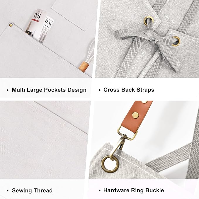 Chef Apron for Men Women Canvas Aprons with 3 Pockets Cross Back Resistant Work Apron for Cooking