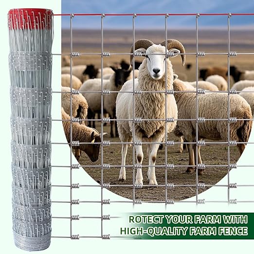 Farm Fence 5x164FT, Thickened 12 Gauge Galvanized Wire, Durable Woven Wire Fencing with Hinge Knot for Cattle, Goats & Sheep, Hog, Livestock Fence, Farm & Field Use