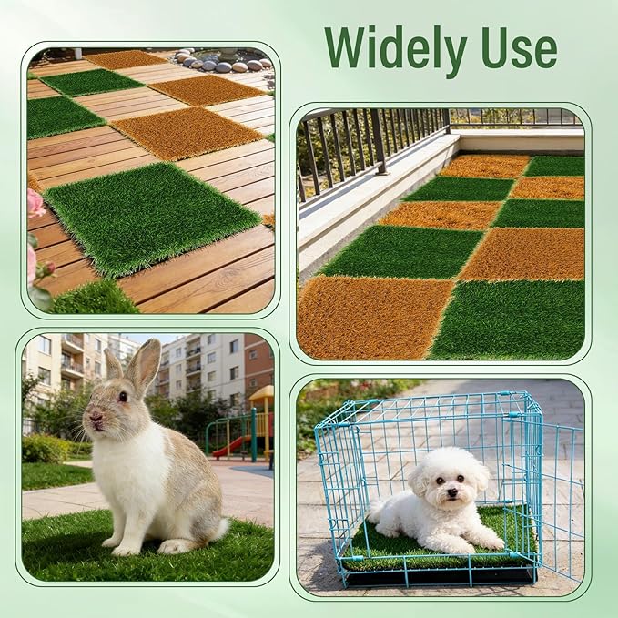 Jollidecor 6 PCS Nesting Pads for Chicken Coop-12''x12'', Washable Artificial Grass Box Liners for Laying Eggs, Green and Light Brown Chicken Bedding for Nesting Box, Pets, Garden Indoor Outdoor