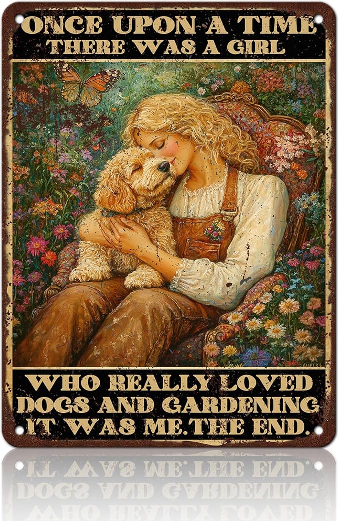 Funny Garden Decor Gardening Sign There was A Girl Who Really Loved Dogs Vintage Metal Tin Sign Wall Decor for Garden Outdoor Yard Farmhouse 12x16 Inch