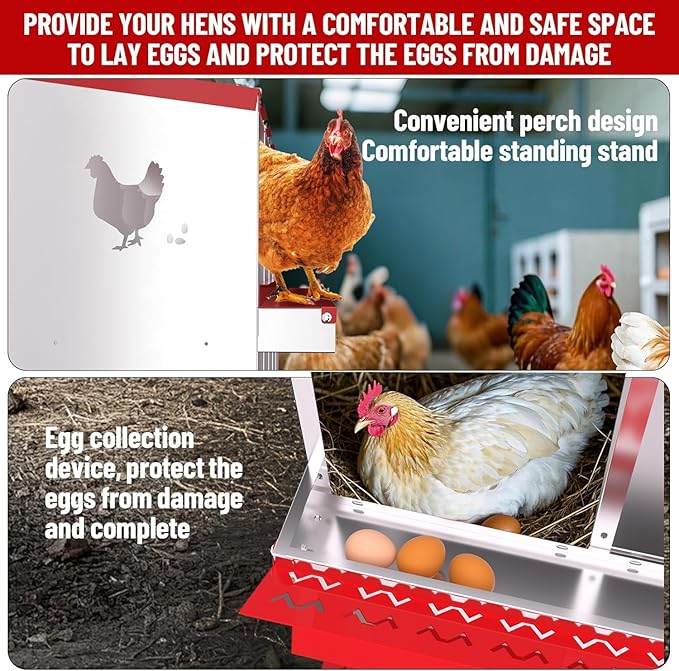Chicken Nesting Box, 8 Holes Steel Chicken Nesting Boxes with Bracket Legs for Chicken Coop, Large Vented Holes Chicken Laying Boxes with Rollout Egg Collection, Easy Cleaning