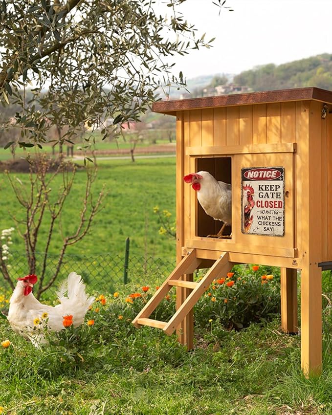 Funny Chicken Coop Metal Sign Keep Gate Closed Humorous Farm Decor Sign Chicken Keeper Gift 8x12 Inch