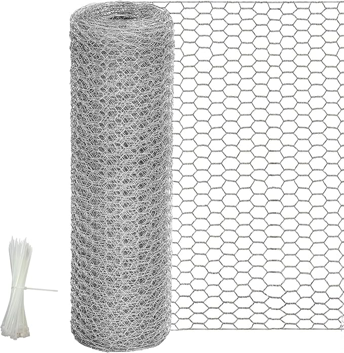 Chicken Wire Fencing, 24 Inch x 60 Feet Chicken Wire Mesh Roll for Garden Plants, 1 Inch Mesh Hexagonal Galvanized Metal Poultry Wire Netting for Chicken Coop Rabbit Dogs Barrier