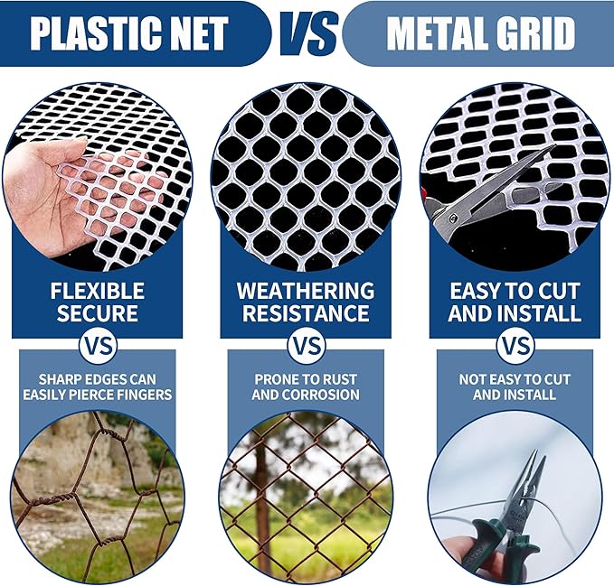 Heavy-Duty 16 inx16.4 ft White Plastic Chicken Wire Mesh, 300GSM Garden Fence with 30 Zip Ties - Flexible Poultry Netting for Balcony Barrier & DIY Crafts