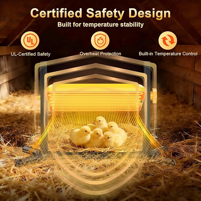 Brooder Plate for Chicks, 50-158°F Brooder & Chicken Heater for Coop with Smart Thermostat, UL certified Radiant Chick Heat Plate for Poultry, 5-Height & 360° Adjustable Angle, Winter Heating