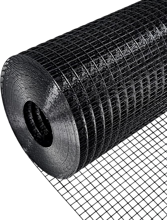 Black Hardware Cloth 60"×100', 19 Gauge 1/2 inch Black PVC Hardware Cloth, Black Vinyl Coated Welded Wire Fence Supports Poultry Netting Chicken Coop Cover Wire Fencing Chicken Run