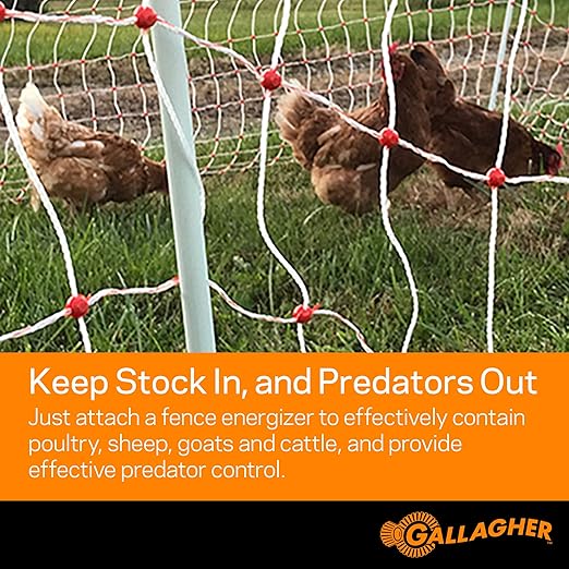 Gallagher 48" x 164' Electric Poultry Netting | Chicken Fence Repels Predators, 9 Mixed Metal Strands for 48x More Conductivity and Consistent Voltage, Sturdy Wire Fencing Keeps Poultry Safe