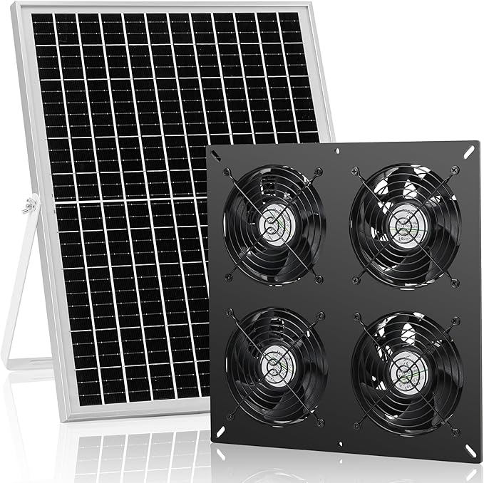 Solar 4 Fan Kit, Waterproofed Solar Powered Fans for Outdoor Chicken Coop, Greenhouse & Shed Intake or Exhaust Air