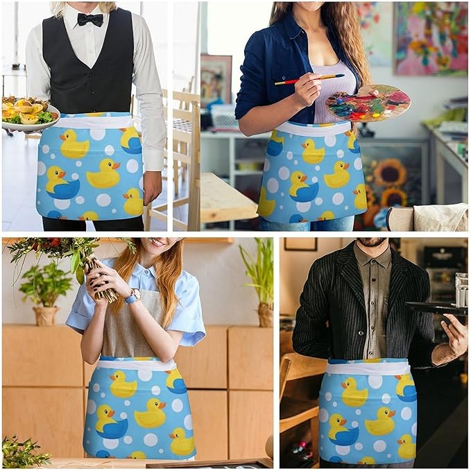 Server Apron with 3 Pockets Waist Waiter Waitress Half Apron Short Aprons