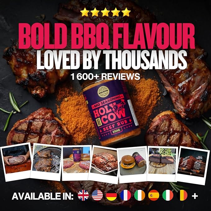 Holy Cow BBQ Beef Rub - 100% Natural Seasoning - Packs Amazing Flavour Into Any Cut Of Beef For Wonderful BBQ And Grill Dishes - Perfectly Balanced Blend Of Spices - Large Jar (210g)