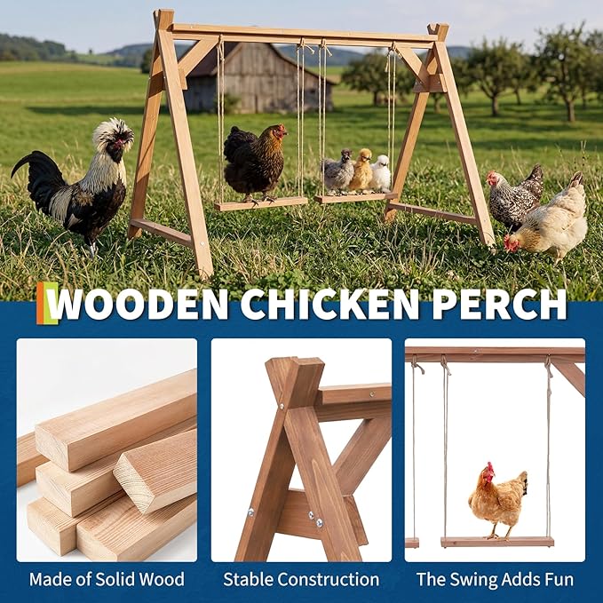 GarveeLife Chicken Roosting Bars with Swings for Hens, Wooden Chickens Perch for Pet's Healthy and Play, Chicken Coop Accessories for 6-8 Chickens, Easy to Assemble & Clean