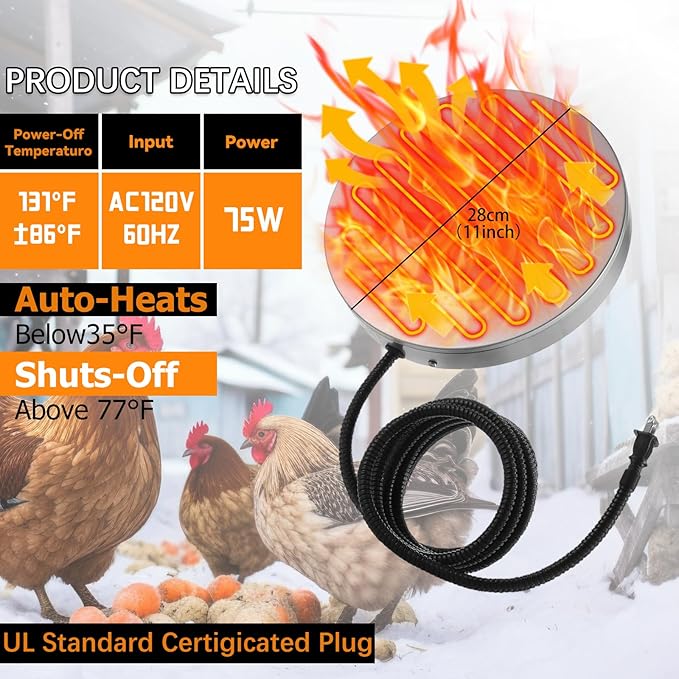 2 in 1 Winter Chicken Coop Heating Kit with Smart Thermostat, 15.7" x 12" 200W Adjustable Coop Heater for 20 Chicks & 75W Heated Waterer, 3 Temp Settings & 5 Timer Modes, Energy Efficient for Chickens