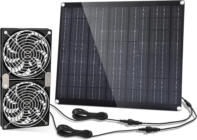 Solar Fan, 26W Solar Fan with Two IPX7 Waterproof Fans, Solar Panel Cooling Ventilation, Solar Greenhouse Fan for Chicken Coop, Shed, Solar Panel Fan kit