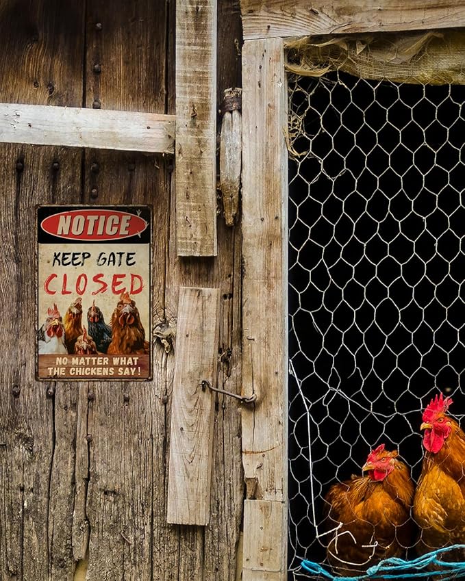ALKB Funny Chicken Coop Accessories Outdoor Chicken Decor 8" x12'' - Keep Gate Closed No Matter What The Chickens Say for Chicken Lovers