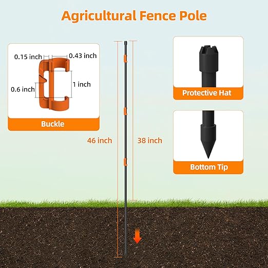 25Pcs 46Inch Portable Electric Fence Posts Kit with 75 Insulators,Temporary Electric Fencing for Containment of Chicken,Cow,Sheep & Small Animals,Easy Setup Backyard and Garden Electric Fence Stakes