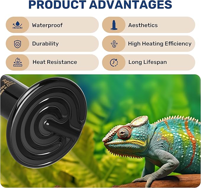 YSSOA Ceramic Heat Emitter Bulb 100W Reptile Heat Lamp 2 Pack No Light Emitting Pet Heating Bulb for Lizards, Bearded Dragons, Turtles, Chickens, 24/7 Safe Heat