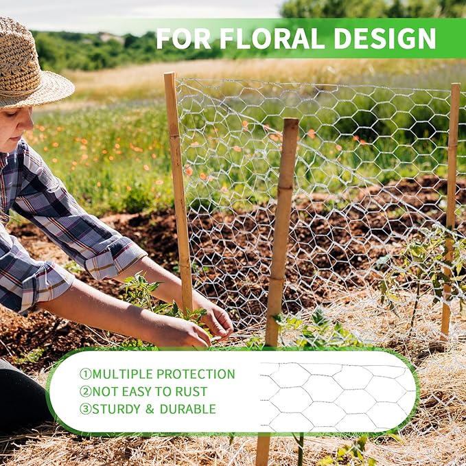 Chicken Wire 16in x 50ft, Chicken Wire Fencing for Floral Arrangements, Chicken Wire Mesh Hexagonal Galvanized Mesh Poultry Wire Netting for Crafting, Garden Protection, Fruits, Rabbit Fencing