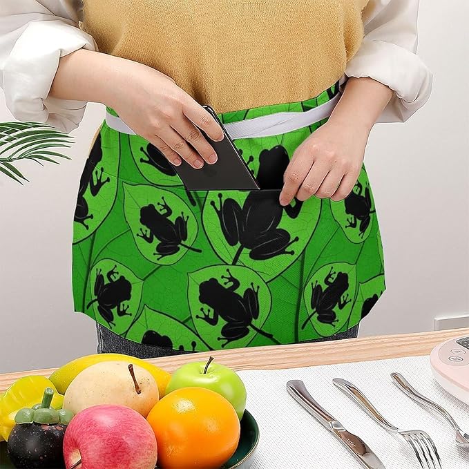 Server Waist Aprons Waitress Unisex Chef Works Half Apron with 3 Pockets