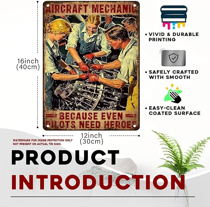 Aircraft Mechanic Decor Because Even Pilots Need Heroes Tin Plaque Home Family Poster Tin Sign Funny Metal Sign Bedroom Retro Parlor Yard Courtyard Farm 12x16inch
