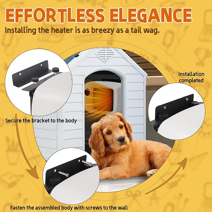 Pet House Heater with Thermostat, 300W/600W Heater for Dog Houses & Chicken Coops, PTC Heating, Overheat Protection, 6FT Anti-Chew Cord, Indoor & Outdoor Use, Up to 105 Sq Ft
