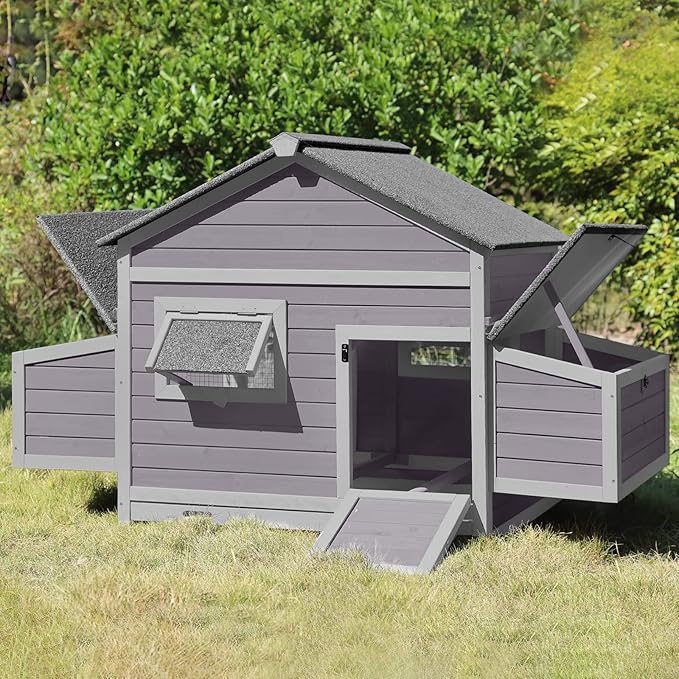 Aivituvin Chicken Coop Extension Design Chicken House for Duck Quail Poultry Hen Cage with Run and Two Nest Boxes(Coop)