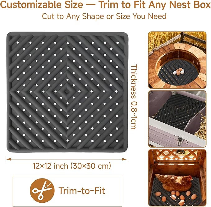 Skimzy Washable Chicken Nesting Pads, Reusable Nest Box Liners for Hens, Soft & Durable Egg Laying Mats, Easy to Clean Coop Accessories (Set of 4, 12x12 Inch)