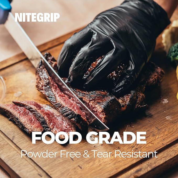 Disposable BBQ Gloves Kit – 100 Black Nitrile Gloves (5 Mil, Latex-Free) + 4 Washable Cotton Glove Liners, Non-Slip for Grilling, Smoking, Meat Handling, Food Prep (Large)