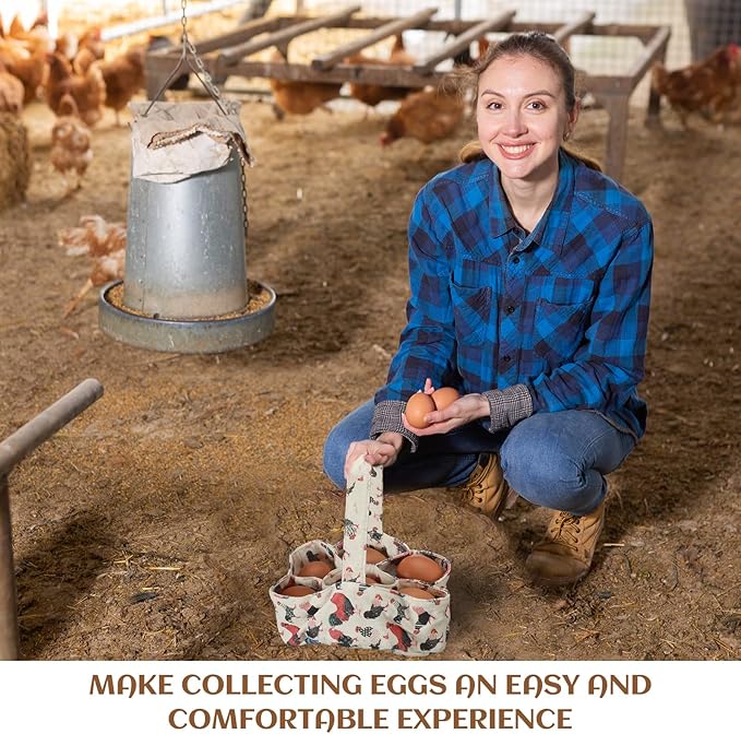 2 Pieces Egg Basket Mini Egg Collecting Bags Gathering Basket with 7 Pouches for Easter Farmhouse Chicken Hen Duck Goose Housewife Garden Transporting Storage, 8 x 2.6 Inch(Cute)