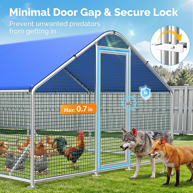 Large Metal Chicken Coop Run with Heavy-Duty Hardware Cloth for 20 Chickens/Ducks, Chicken Runs for Yard with Waterproof Cover, Chicken Enclosure Pen Outdoor, Walk-in Poultry Cage