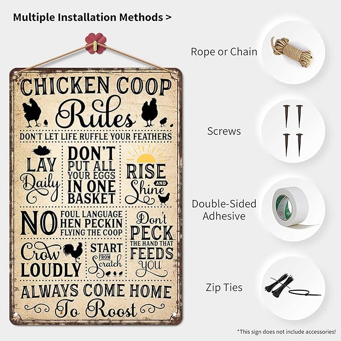 Funny Chicken Coop Metal Signs-Metal Sign Chicken Coop Accessories Posters Wall Art for Farmhouse Kitchen Home Decor 8x12inch