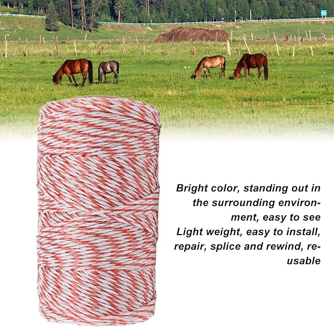Topyond Strong Conductivity Stainless Steel Electric Fence Polywire Rope,Easy to Install,Movable Goat Fence,Chicken Wire,for Temporary Fencing,Ensure The Safety of Livestock